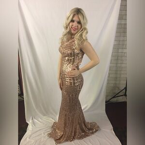 Elegant Sequin Rose Gold Evening Gown